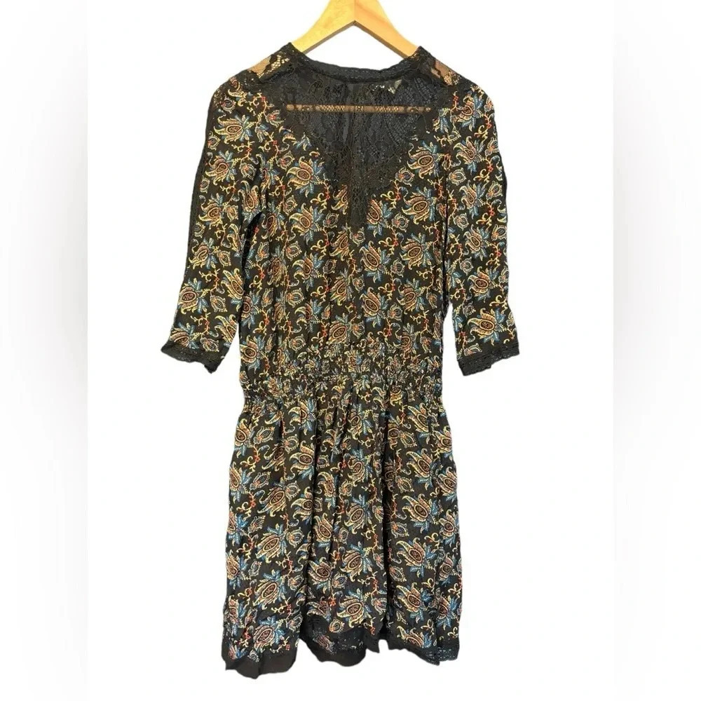 Sea New York Printed Floral Paisley Lace Long Sleeve Mini Dress Size 2